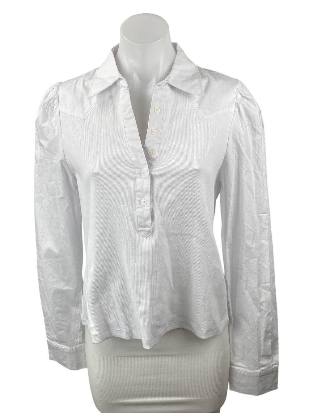 Single Thread Women's White Collared Long Sleeve Button Down Shirt Blouse Top L